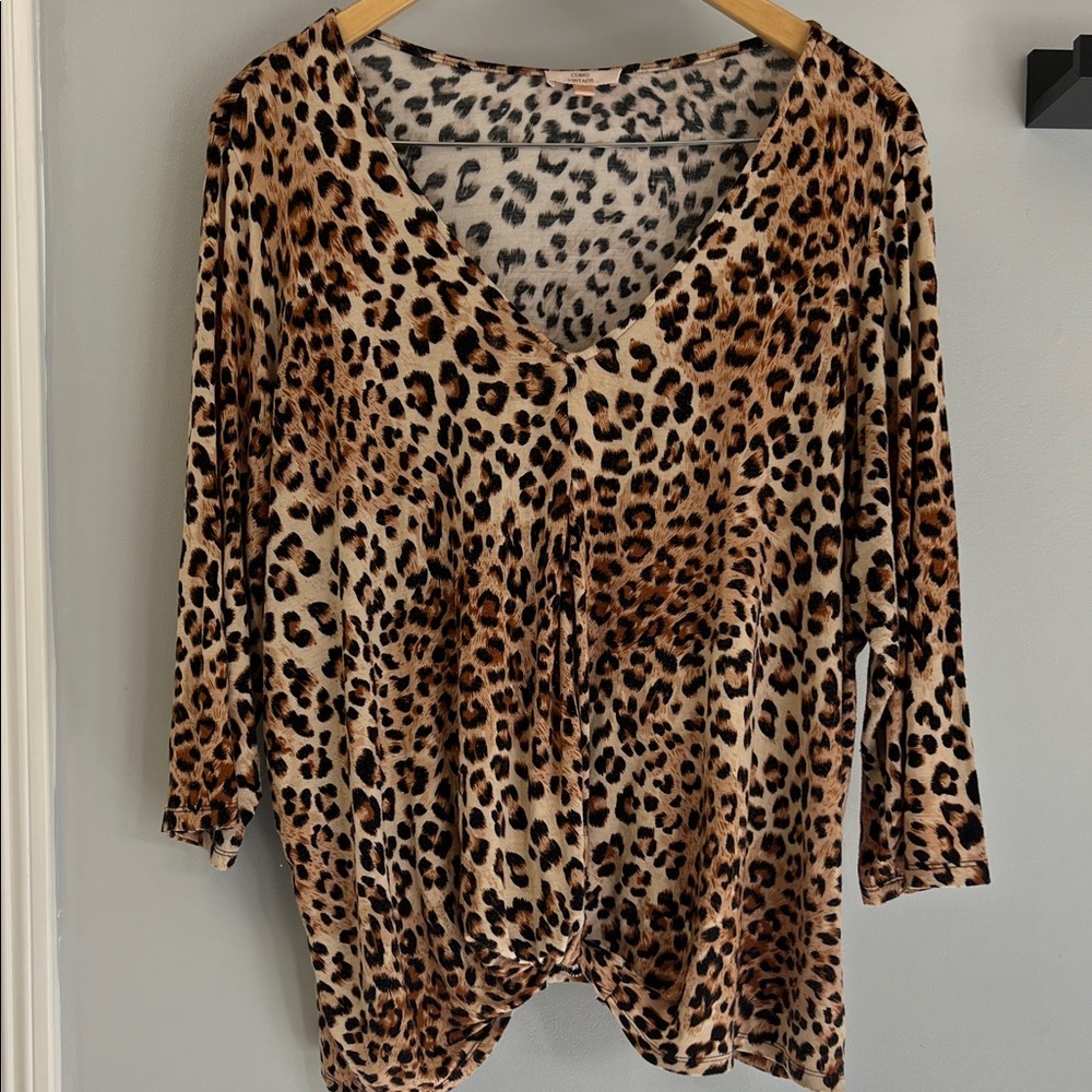 Como Vintage Leopard Print V-Neck Blouse Sz 2XL